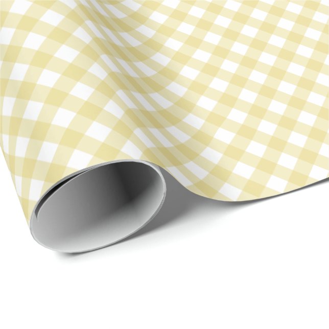 Papel De Presente Gingham amarelo controla simples xadrez de sol fof (Ponta do rolo)