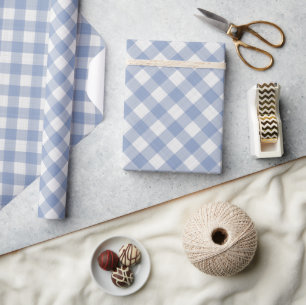 Papel De Presente Gingham Azul Azul-Gelo Branco chique
