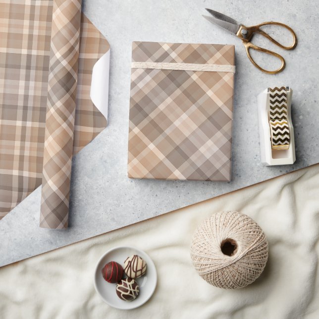 Papel De Presente Gingham Bege Marrom Bege Claro Bege Escuro Clássic (Artesanato)