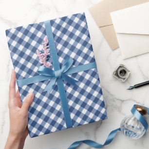 Papel De Presente Gingham Branco e Azul