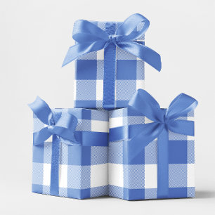 Papel De Presente Gingham Branco e Azul de Cornflower grandes