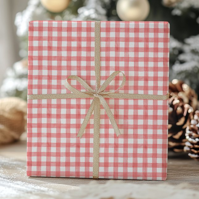 Papel De Presente Gingham Branco e Vermelho da Aquarela (Criador carregado)