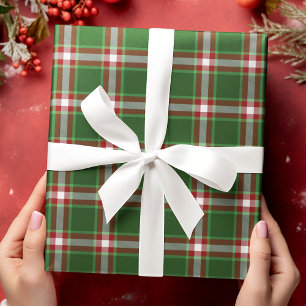 Papel De Presente Gingham Branco Verde Tradicional Clássico Vermelho
