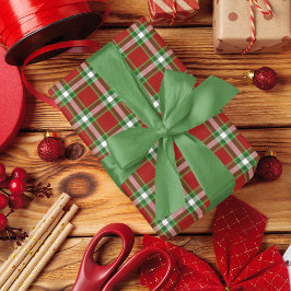 Papel De Presente Gingham Branco Verde Tradicional Clássico Vermelho