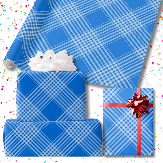 Papel De Presente Gingham Checkered Blue e White Wrappaper (Gingham Checkered Blue and White Wrapping Paper)