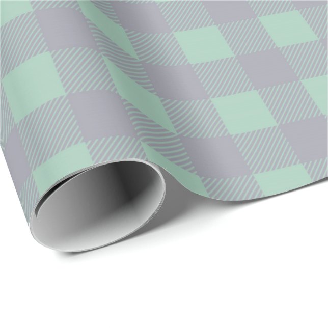 Papel De Presente Gingham Cinza Mint Green Pastel Grill Elegante (Ponta do rolo)