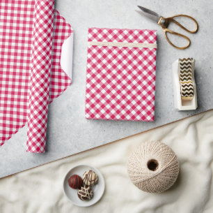Papel De Presente Gingham de Framboesa Retro