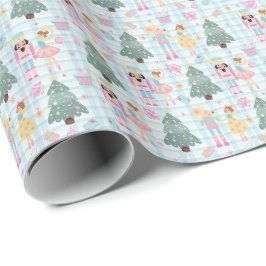 Papel De Presente Gingham Gingham Rosa Nutcracker Ballerina