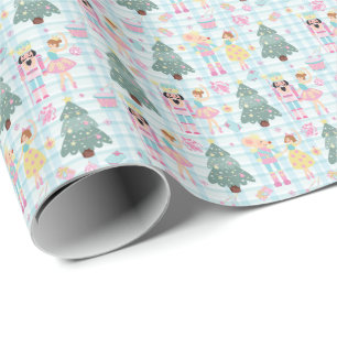 Papel De Presente Gingham Gingham Rosa Nutcracker Ballerina
