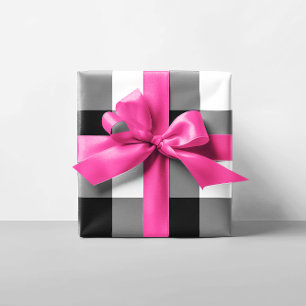 Papel De Presente Gingham Grande Preto e Branco