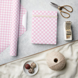Papel De Presente Gingham Retrô Rosa Claro