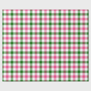 Papel De Presente Gingham Rosa e Verde