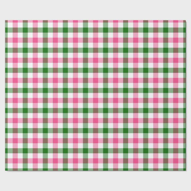 Papel De Presente Gingham Rosa e Verde (Barra)