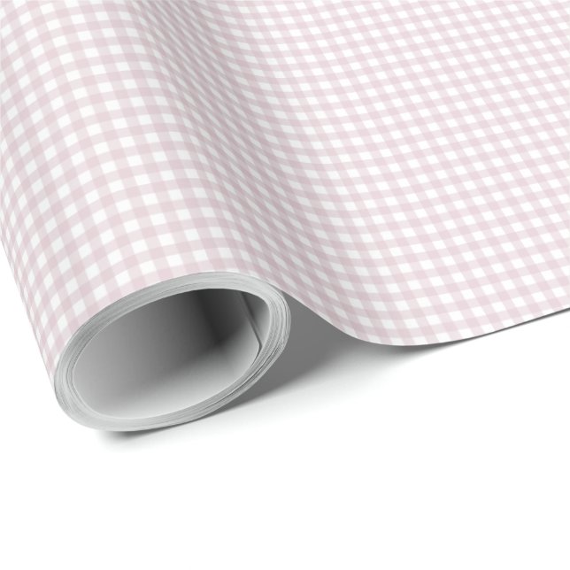 Papel De Presente Gingham rosa simples, xadrez de pequenos cheques (Ponta do rolo)