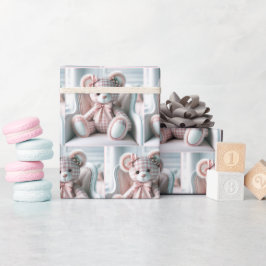 Papel De Presente Gingham Teddy Bear em uma cadeira