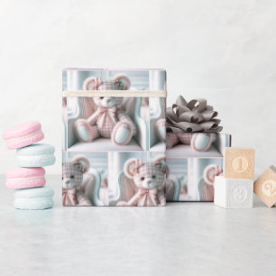 Papel De Presente Gingham Teddy Bear em uma cadeira