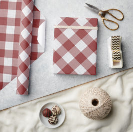 Papel De Presente Gingham Vermelho chique Branco Luz Maroon