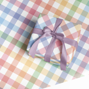 Papel De Presente Gingham xadrez arco-íris pastel colorido