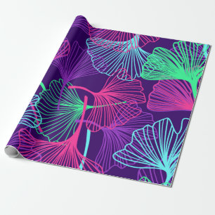 Papel De Presente Gingko Tropical Floral deixa o fundo em neon c