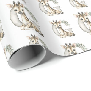 Papel De Presente Girafa alfabeto de animais bebês em aquarela fofa