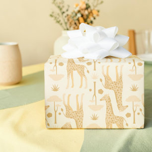 Papel De Presente Girafa Amarela Neutra Safari Presente Selvagem Um
