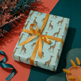 Papel De Presente Girafa Azul e Dourada