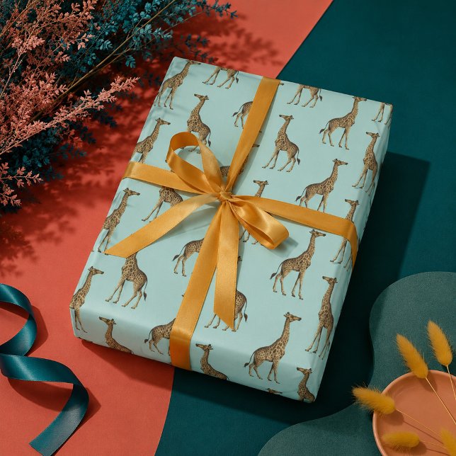 Papel De Presente Girafa Azul e Dourada (Criador carregado)