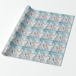 Papel De Presente Girafa bebê no primeiro aniversário com todos os a