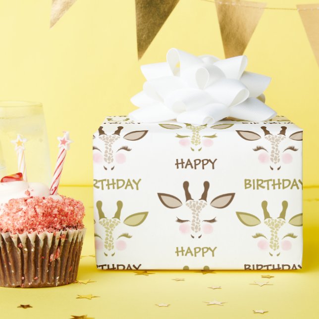 Papel De Presente Girafa castanha e Dourada encara o aniversário (Festa de aniversário)