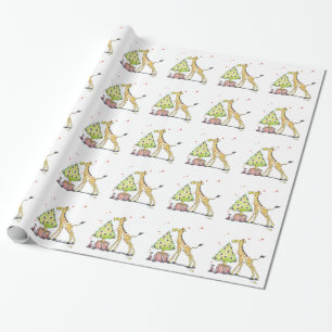 Papel De Presente Girafa de árvore de Natal