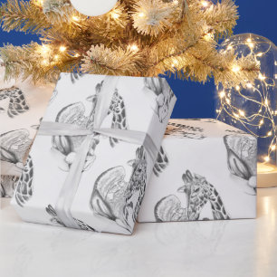 Papel De Presente Girafa de Natal e Papais noeis