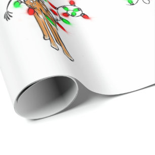 Papel De Presente Girafa de Natal - Luzes vermelhas e verdes cintila