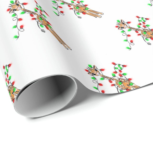 Papel De Presente Girafa de Natal - Luzes vermelhas e verdes cintila (Ponta do rolo)