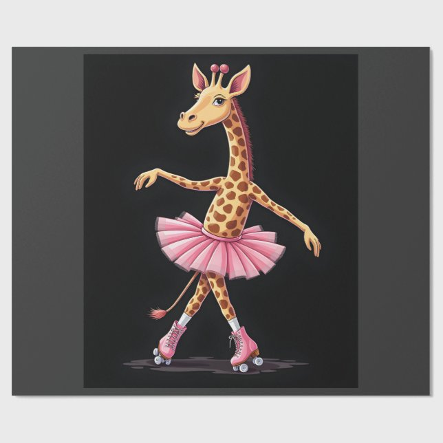 Papel De Presente Girafa De Patins Em Tutu Rosa E Regata (Aberto)