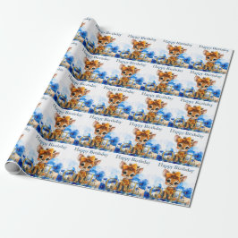 Papel De Presente Girafa de primeiro aniversário com laço de bolinha