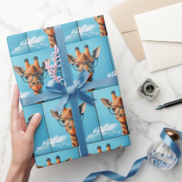 Papel De Presente Girafa Em Nuvens Vestindo Óculos