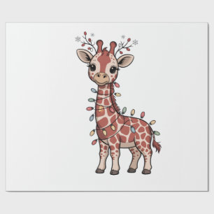 Papel De Presente Girafa Envolta em Luzes de Natal Amantes de Animai