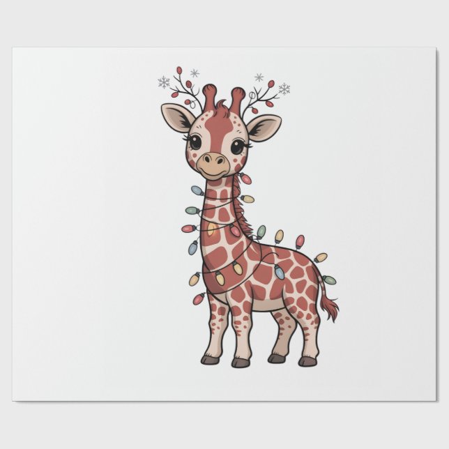 Papel De Presente Girafa Envolta em Luzes de Natal Amantes de Animai (Aberto)