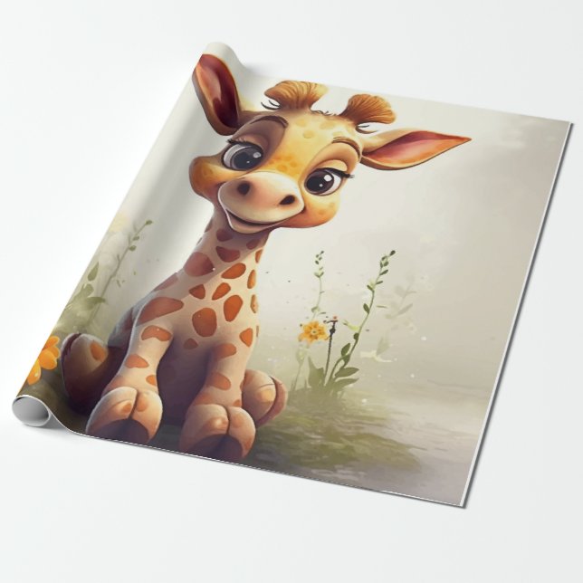 Papel De Presente Girafa linda e feliz (Desenrolado)
