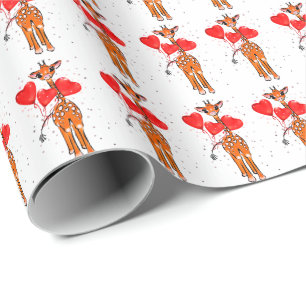Papel De Presente Girafa namorados bonita com balões cardíacos