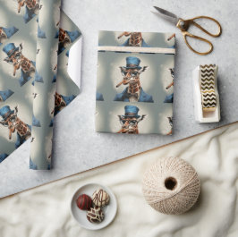 Papel De Presente Girafa no chapéu e na jaqueta