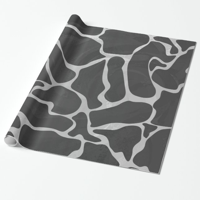 Papel De Presente Girafa Preto e Cinza Claro Impresso (Desenrolado)