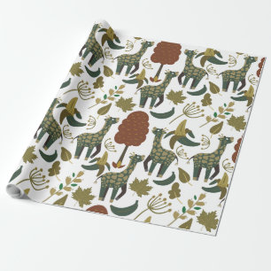 Papel De Presente Girafa sem costura   padrão floral colorido