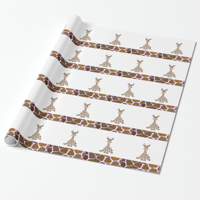 Papel De Presente Girafa Sentada com Estampa de Pelo de Girafa (Desenrolado)