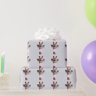 Papel De Presente Girafa vestindo óculos soprando pastilha elástica 