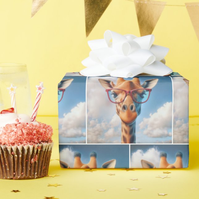 Papel De Presente Girafa Vestindo óculos vermelhos (Festa de aniversário)