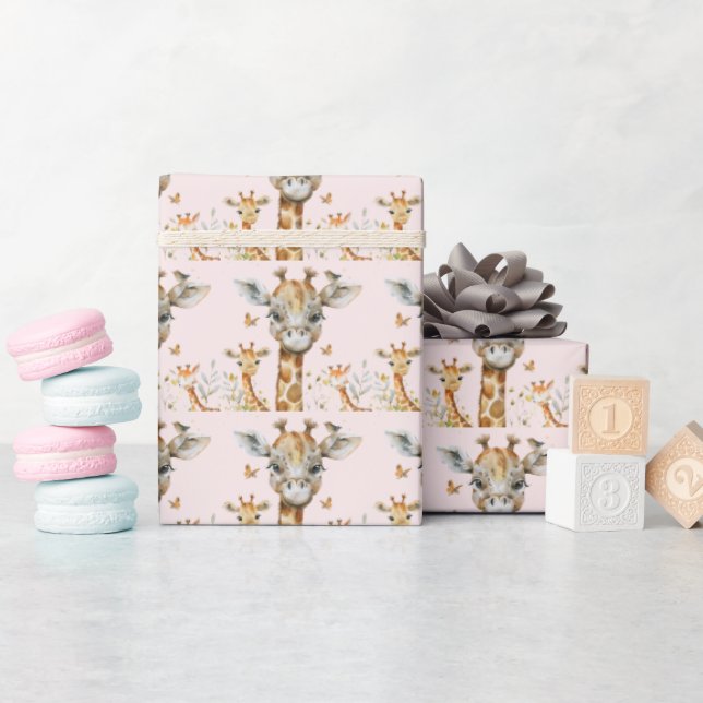 Papel De Presente Girafas Adoráveis Chá de fraldas Aniversário (Chá de bebê)