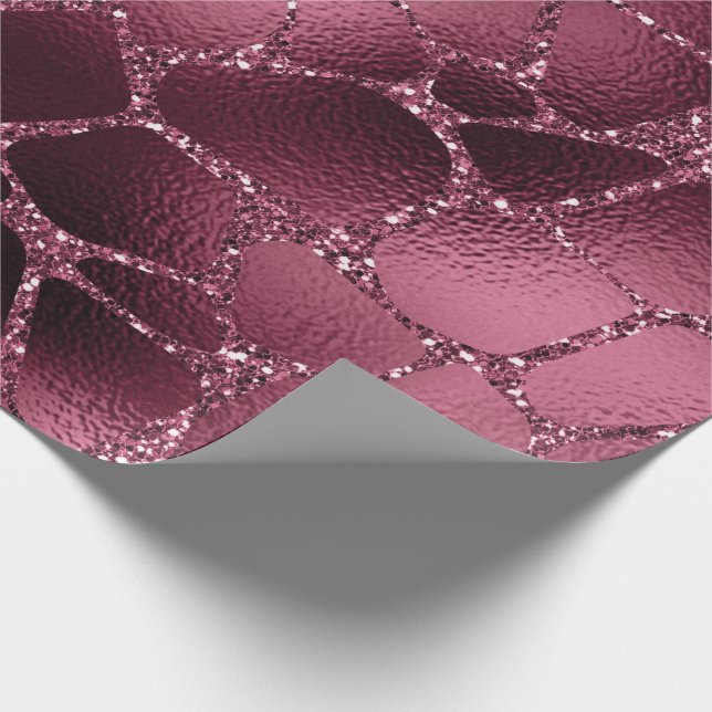 Papel De Presente Giraffe Animal Black Spark Marsal Glitter Burgundy (Ponta)