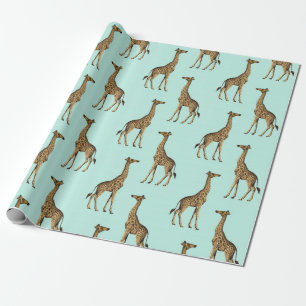 Papel De Presente Giraffe Blue e Ouro