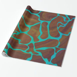 Papel De Presente Giraffe Brown e Teal Impressão